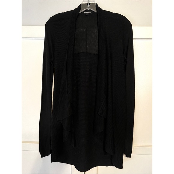 EXPRESS Soft Ribbed Open Front Flyaway Cardigan in Black - Picture 2 of 12